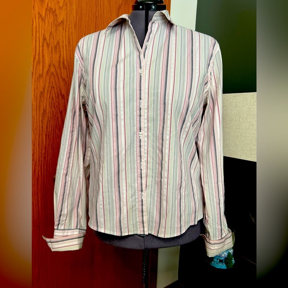 Tall Girl Classic Rose Gray White Striped  Blouse Size 20 - Picture 1 of 5